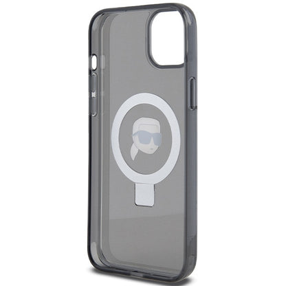 Custodia MagSafe per Apple iPhone 15, Karl Lagerfeld, Ring Stand Karl's Head, Nera