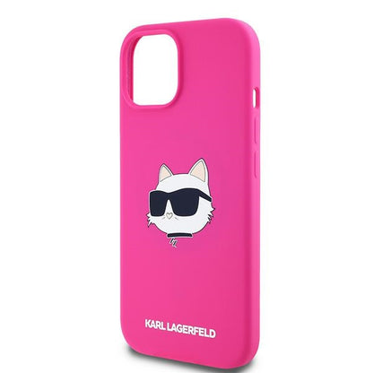 MagSafe Case for Apple iPhone 15, Karl Lagerfeld, Silicone Choupette's Head, Fuchsia