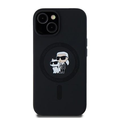 Custodia MagSafe per Apple iPhone 15, Karl Lagerfeld, Silicone Karl & Choupette, Nera