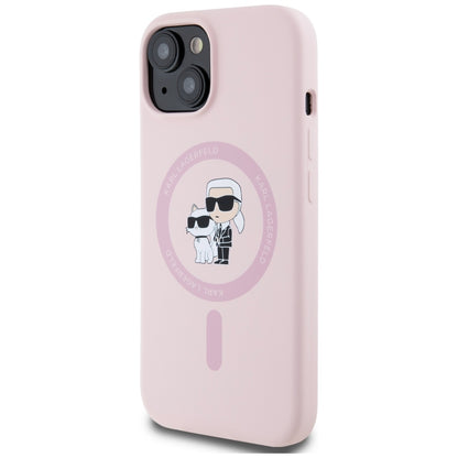 Custodia MagSafe per Apple iPhone 15, Karl Lagerfeld, Silicone Karl & Choupette, Rosa