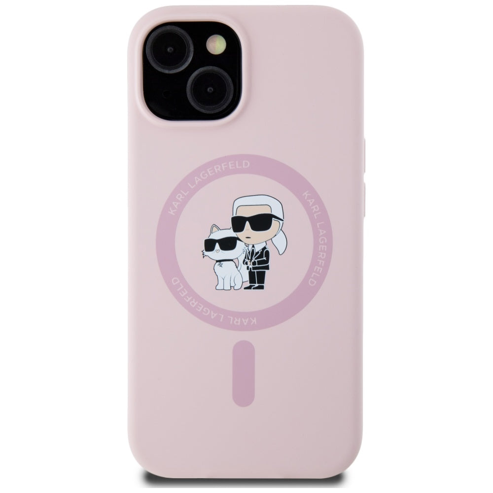 Custodia MagSafe per Apple iPhone 15, Karl Lagerfeld, Silicone Karl & Choupette, Rosa