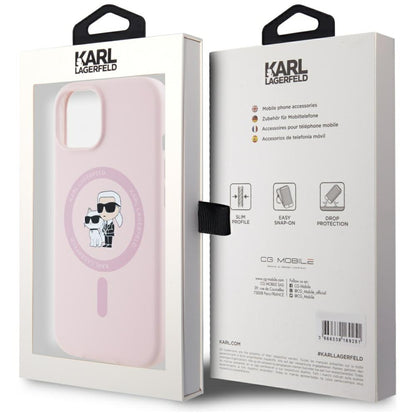 Custodia MagSafe per Apple iPhone 15, Karl Lagerfeld, Silicone Karl & Choupette, Rosa