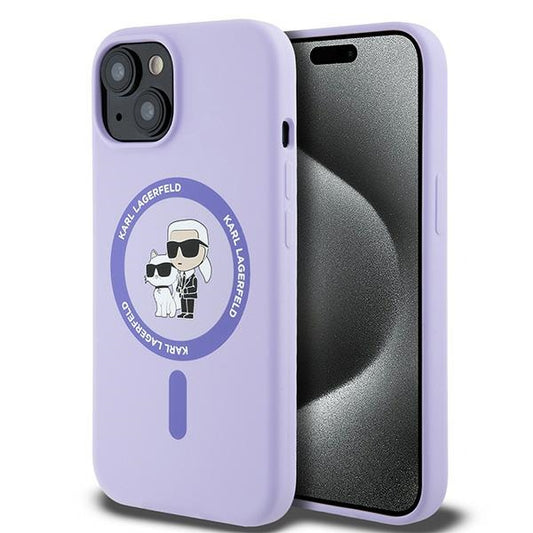 Custodia MagSafe per Apple iPhone 15, Karl Lagerfeld, Silicone Ring Karl & Choupette, Viola