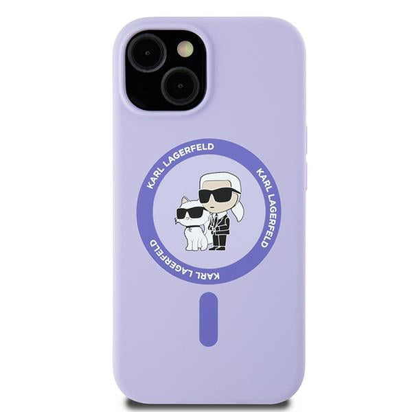 Custodia MagSafe per Apple iPhone 15, Karl Lagerfeld, Silicone Ring Karl & Choupette, Viola
