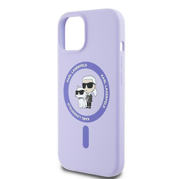 Custodia MagSafe per Apple iPhone 15, Karl Lagerfeld, Silicone Ring Karl & Choupette, Viola