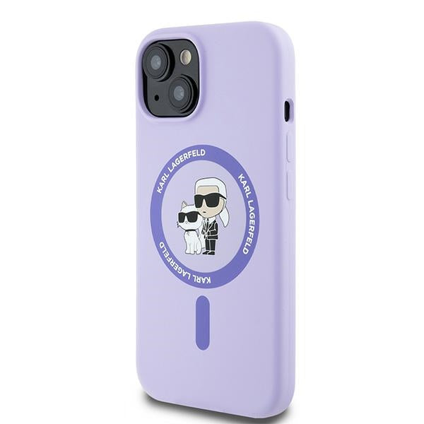 Custodia MagSafe per Apple iPhone 15, Karl Lagerfeld, Silicone Ring Karl & Choupette, Viola