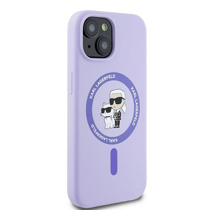 Custodia MagSafe per Apple iPhone 15, Karl Lagerfeld, Silicone Ring Karl & Choupette, Viola