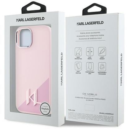 MagSafe Case for Apple iPhone 15, Karl Lagerfeld, Silicone Shadow Metal Initial, Pink