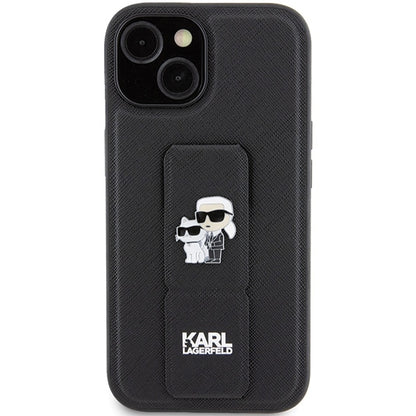 MagSafe Case for Apple iPhone 15 Plus / 14 Plus, Karl Lagerfeld, Saffiano Gripstand Karl & Choupette, Black