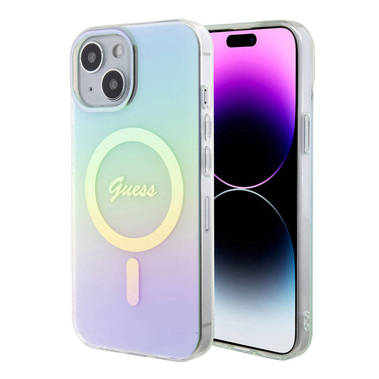 Custodia MagSafe per Apple iPhone 15 Plus, Guess, IML Iridescent, Turchese