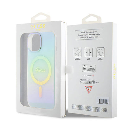 Custodia MagSafe per Apple iPhone 15 Plus, Guess, IML Iridescent, Turchese