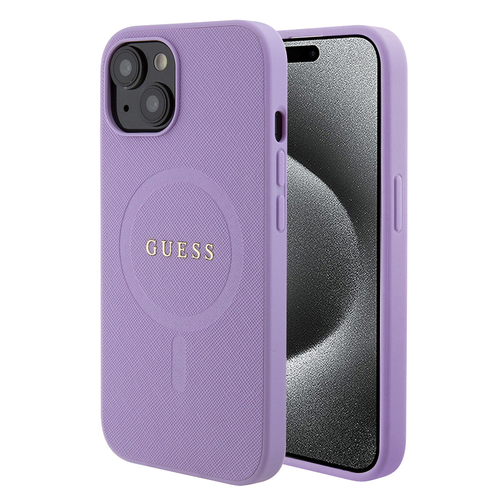 Custodia MagSafe per Apple iPhone 15 Plus, Guess, Saffiano, Viola