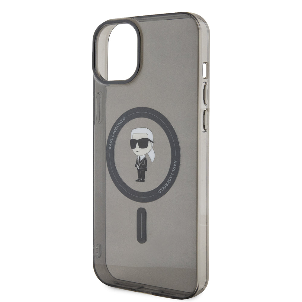 Custodia MagSafe per Apple iPhone 15 Plus, Karl Lagerfeld, IML Ikonik Karl, Nera