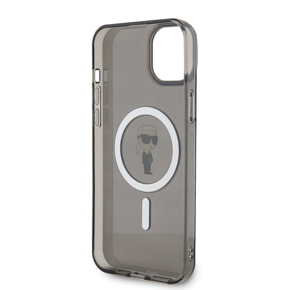 Custodia MagSafe per Apple iPhone 15 Plus, Karl Lagerfeld, IML Ikonik Karl, Nera