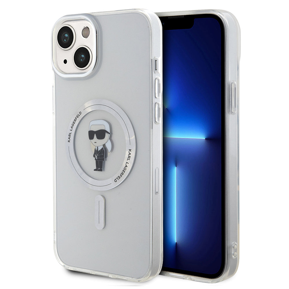 Custodia MagSafe per Apple iPhone 15 Plus, Karl Lagerfeld, IML Ikonik Karl, Trasparente