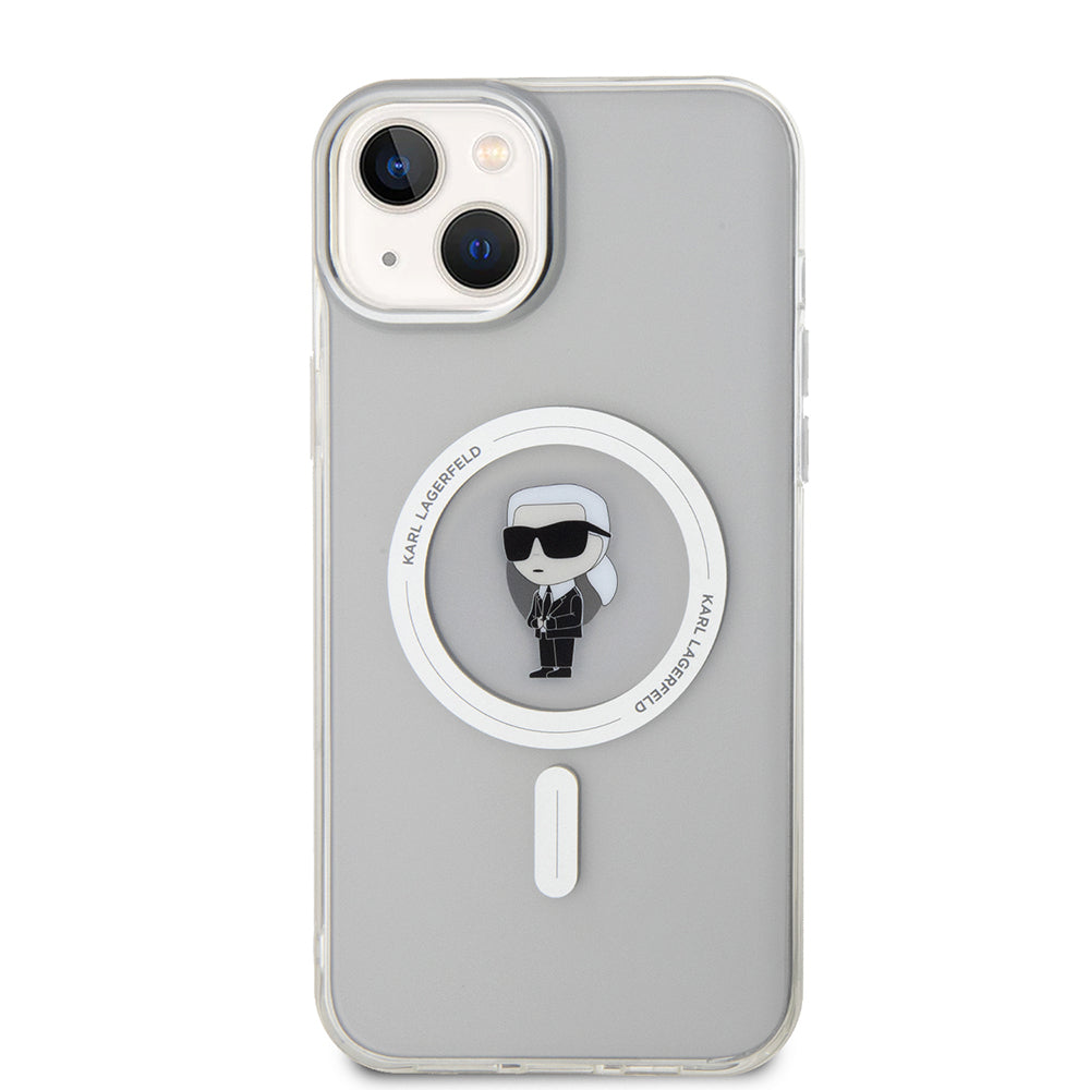 Custodia MagSafe per Apple iPhone 15 Plus, Karl Lagerfeld, IML Ikonik Karl, Trasparente