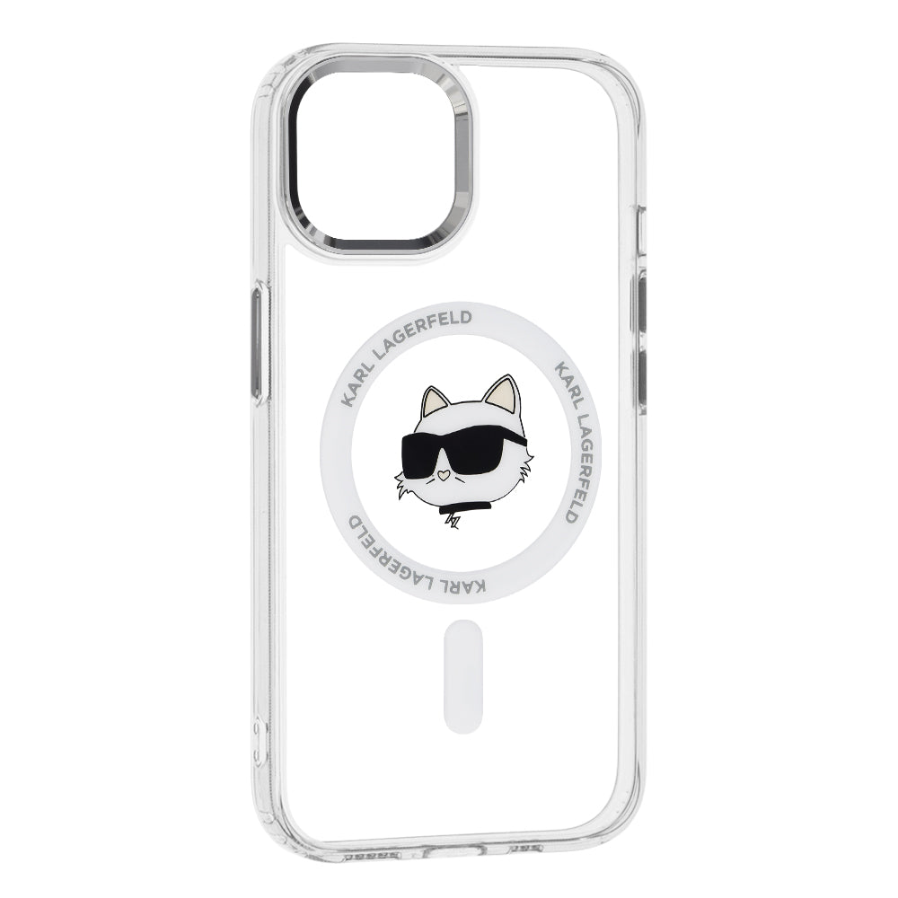 Custodia MagSafe per Apple iPhone 15 Plus, Karl Lagerfeld, IML Metal Choupette's Head, Bianca