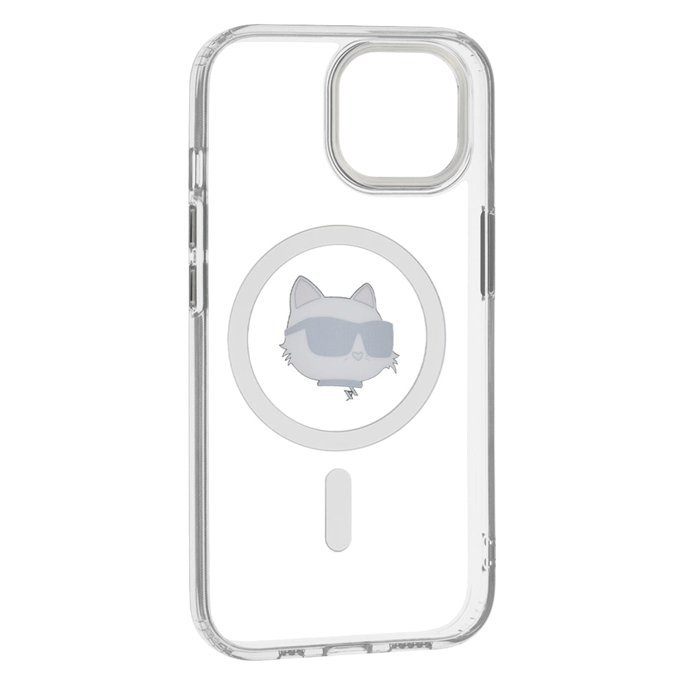 Custodia MagSafe per Apple iPhone 15 Plus, Karl Lagerfeld, IML Metal Choupette's Head, Bianca
