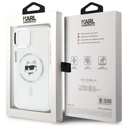 Custodia MagSafe per Apple iPhone 15 Plus, Karl Lagerfeld, IML Metal Choupette's Head, Bianca