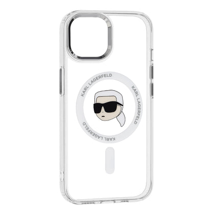 Custodia MagSafe per Apple iPhone 15 Plus, Karl Lagerfeld, IML Metal Karl's Head, Bianca
