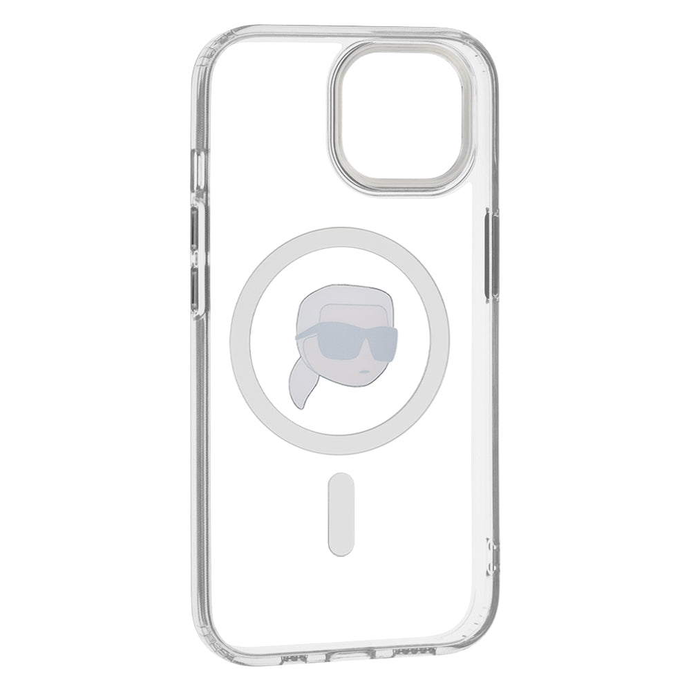 Custodia MagSafe per Apple iPhone 15 Plus, Karl Lagerfeld, IML Metal Karl's Head, Bianca