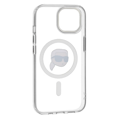 Custodia MagSafe per Apple iPhone 15 Plus, Karl Lagerfeld, IML Metal Karl's Head, Bianca