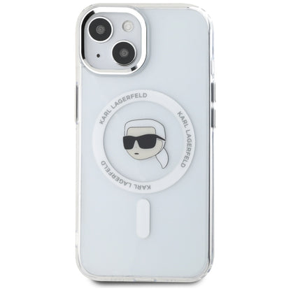 Custodia MagSafe per Apple iPhone 15 Plus, Karl Lagerfeld, IML Metal Karl's Head, Bianca