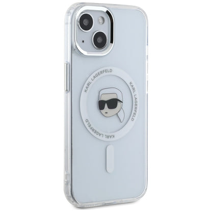 Custodia MagSafe per Apple iPhone 15 Plus, Karl Lagerfeld, IML Metal Karl's Head, Bianca