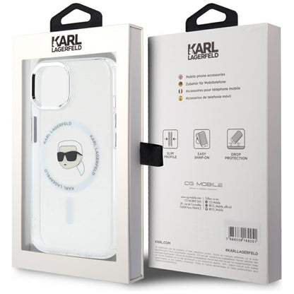 Custodia MagSafe per Apple iPhone 15 Plus, Karl Lagerfeld, IML Metal Karl's Head, Bianca
