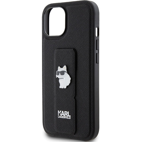 Custodia MagSafe per Apple iPhone 15 Plus, Karl Lagerfeld, Saffiano Gripstand Choupette, Nera
