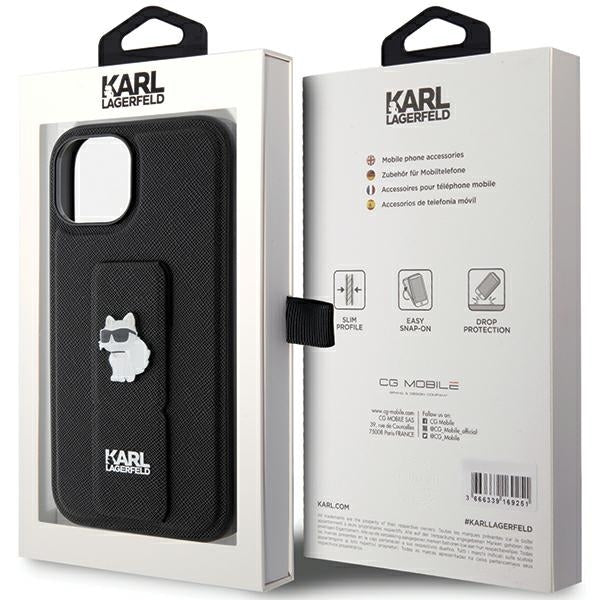 Custodia MagSafe per Apple iPhone 15 Plus, Karl Lagerfeld, Saffiano Gripstand Choupette, Nera