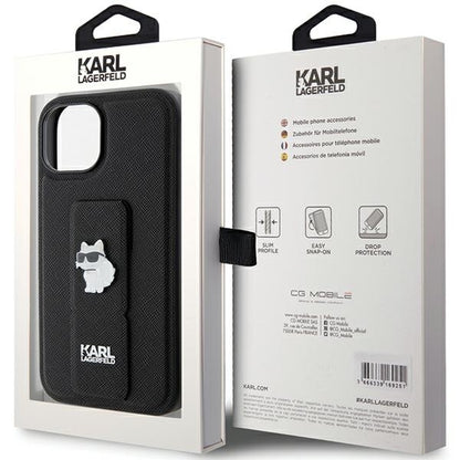 Custodia MagSafe per Apple iPhone 15 Plus, Karl Lagerfeld, Saffiano Gripstand Choupette, Nera