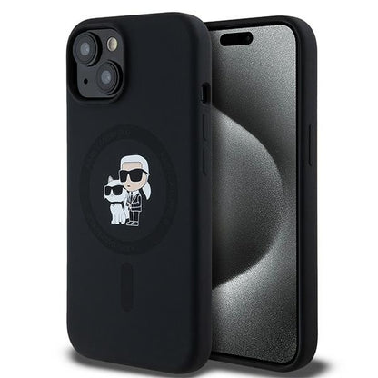 Custodia MagSafe per Apple iPhone 15 Plus, Karl Lagerfeld, Silicone Karl & Choupette, Nera