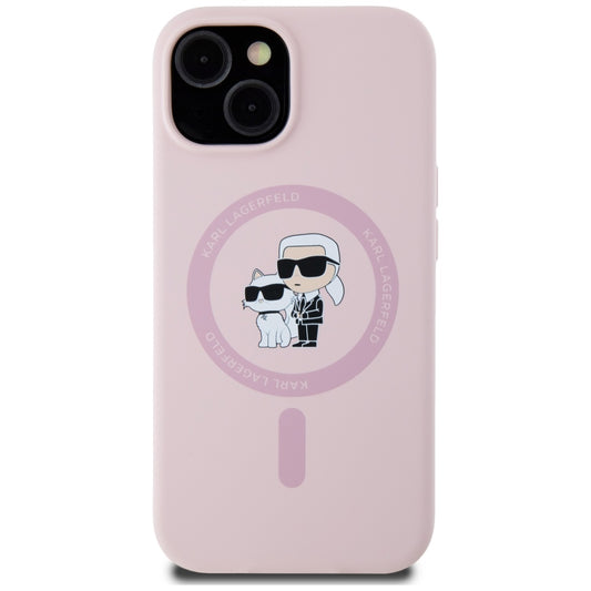 Custodia MagSafe per Apple iPhone 15 Plus, Karl Lagerfeld, Silicone Karl & Choupette, Rosa