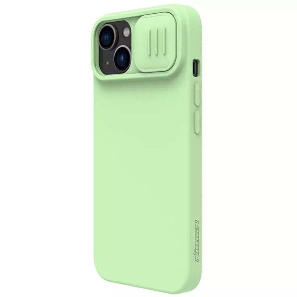 Custodia MagSafe per Apple iPhone 15 Plus, Nillkin, CamShield Silky, Verde Chiaro