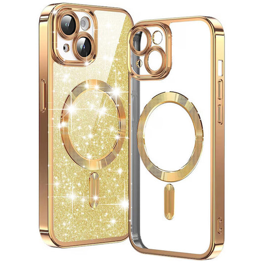 Custodia MagSafe per Apple iPhone 15 Plus, Techsuit, Luxury Glitter, Dorata