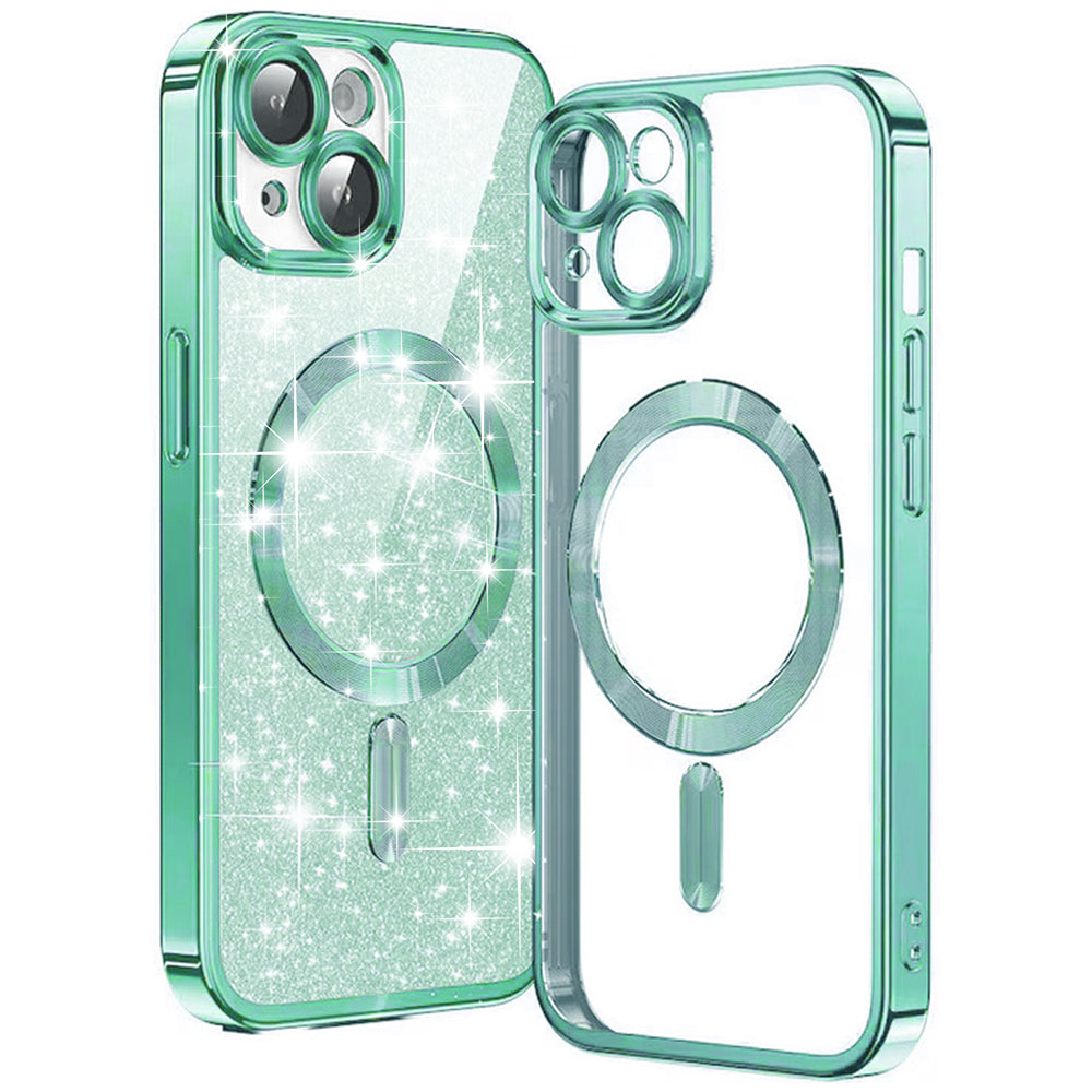 Custodia MagSafe per Apple iPhone 15 Plus, Techsuit, Luxury Glitter, Verde Chiaro