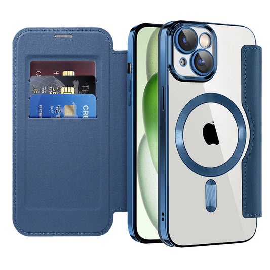 Custodia MagSafe per Apple iPhone 15 Plus, Techsuit, SmartMag Book, Blu
