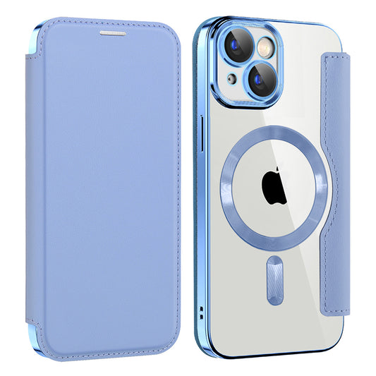 Custodia MagSafe per Apple iPhone 15 Plus, Techsuit, SmartMag Book, Blu