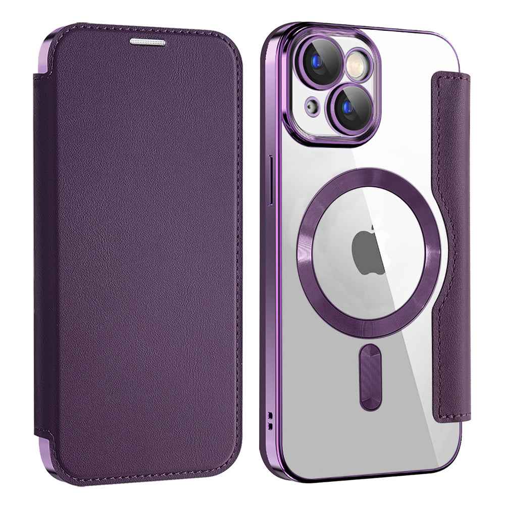 Custodia MagSafe per Apple iPhone 15 Plus, Techsuit, SmartMag Book, Viola