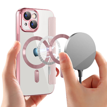 Custodia MagSafe per Apple iPhone 15 Plus, Techsuit, SmartMag Book, Rosa