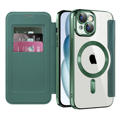 Custodia MagSafe per Apple iPhone 15 Plus, Techsuit, SmartMag Book, Verde