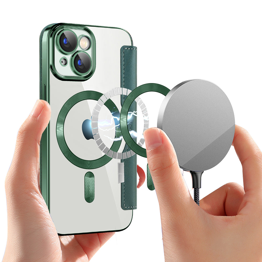 Custodia MagSafe per Apple iPhone 15 Plus, Techsuit, SmartMag Book, Verde