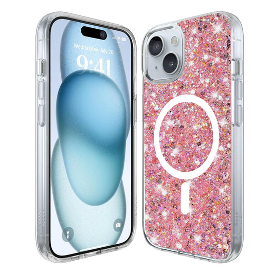 Custodia MagSafe per Apple iPhone 15 Plus, Techsuit, Sparkly Glitter, Magenta