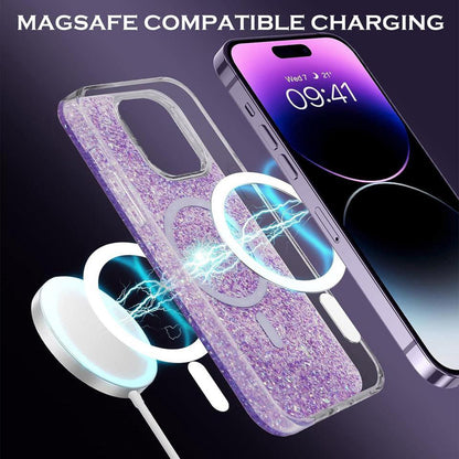 MagSafe Case for Apple iPhone 15 Plus, Techsuit, Sparkly Glitter, Purple