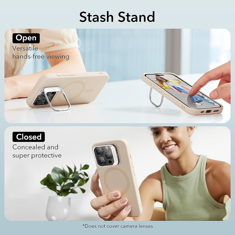 Custodia MagSafe per Apple iPhone 15 Pro, ESR, Cloud Soft Kickstand, Crema