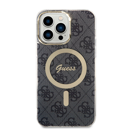 Custodia MagSafe per Apple iPhone 15 Pro, Guess, 4G IML, Nera GUHMP15LH4STK