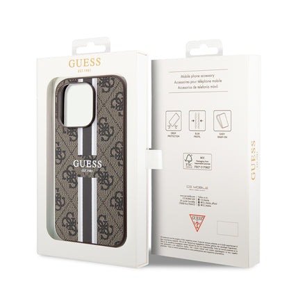 Custodia MagSafe per Apple iPhone 15 Pro, Guess, 4G Printed Stripes, Marrone