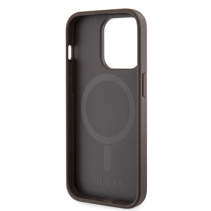 Custodia MagSafe per Apple iPhone 15 Pro, Guess, 4G Printed Stripes, Marrone