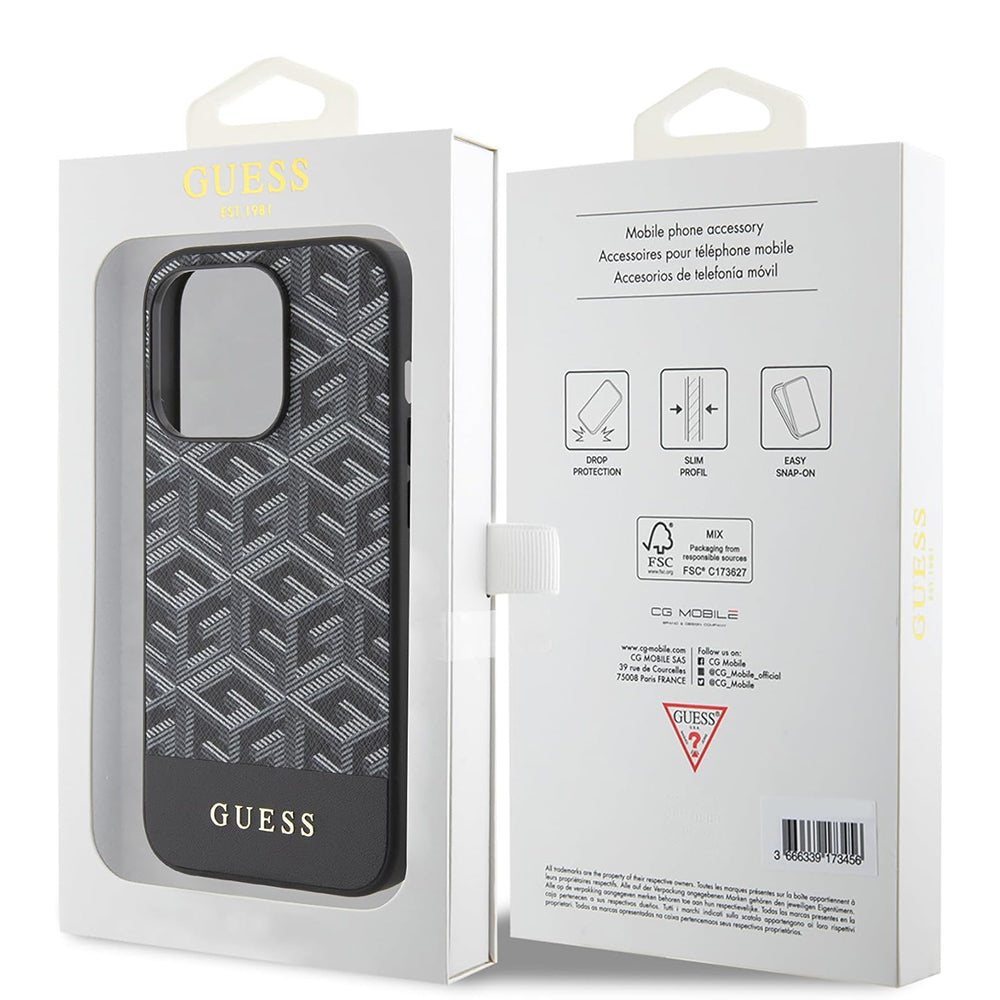 Custodia MagSafe per Apple iPhone 15 Pro, Guess, GCube Stripes, Nera